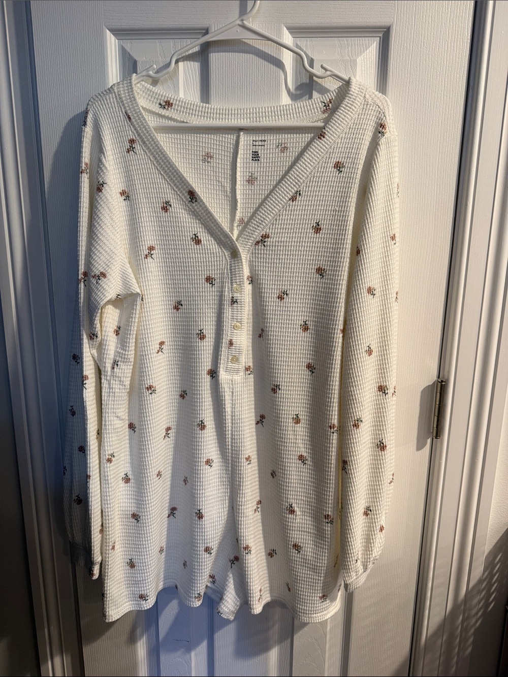 Gilly Hicks Cream Waffle-Knit Long Sleeve Henley Sleep Romper